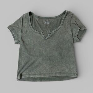 Aerie Sage Green Notched V-Neck Cropped Top